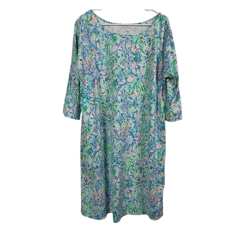 Lilly Pulitzer Dress Womens XL UPF 50+ ChillyLilly Braeyden Surf Blue SOLEIL